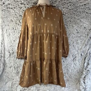Babydoll Mini Dress M Brown Tiered Boho Floral Cotton‎ Short Festival Flowy